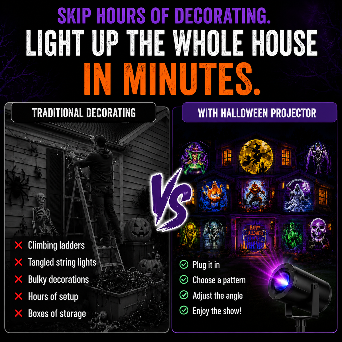 32FT HD Halloween Projector | 10 Projection Patterns Indoor & Outdoor Display