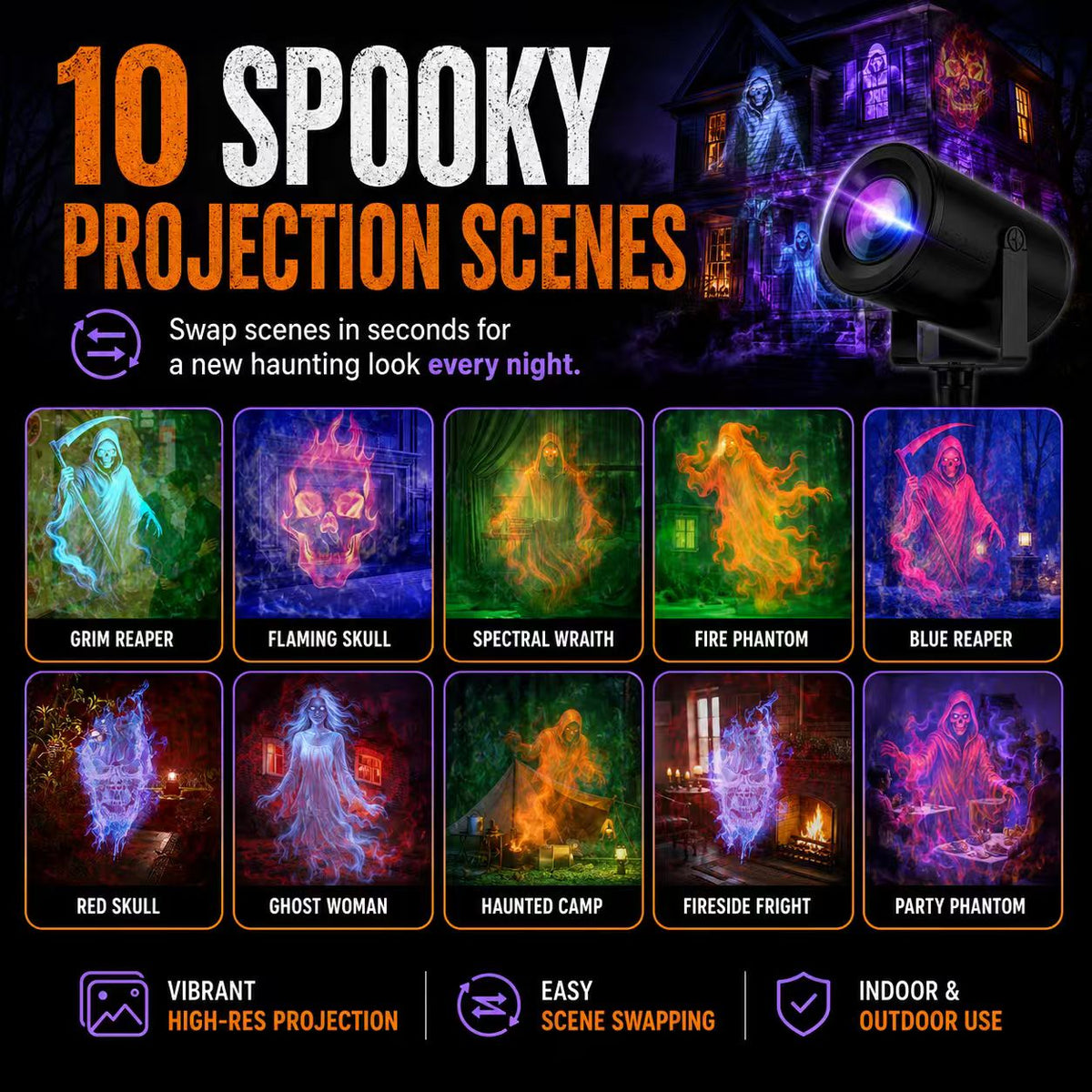32FT HD Halloween Projector | 10 Projection Patterns Indoor & Outdoor Display