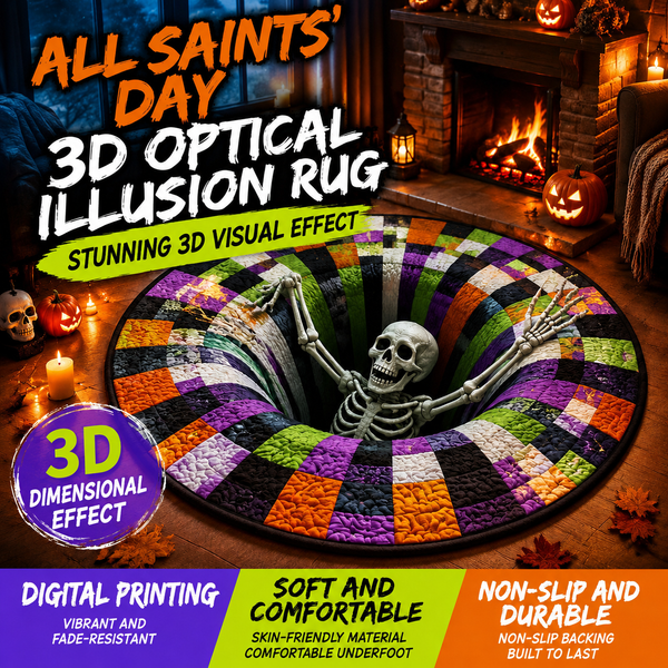3D Illusion Halloween Round Rug | 78.7 in Optical Illusion Floor Decor, Non-Slip, Machine Washable